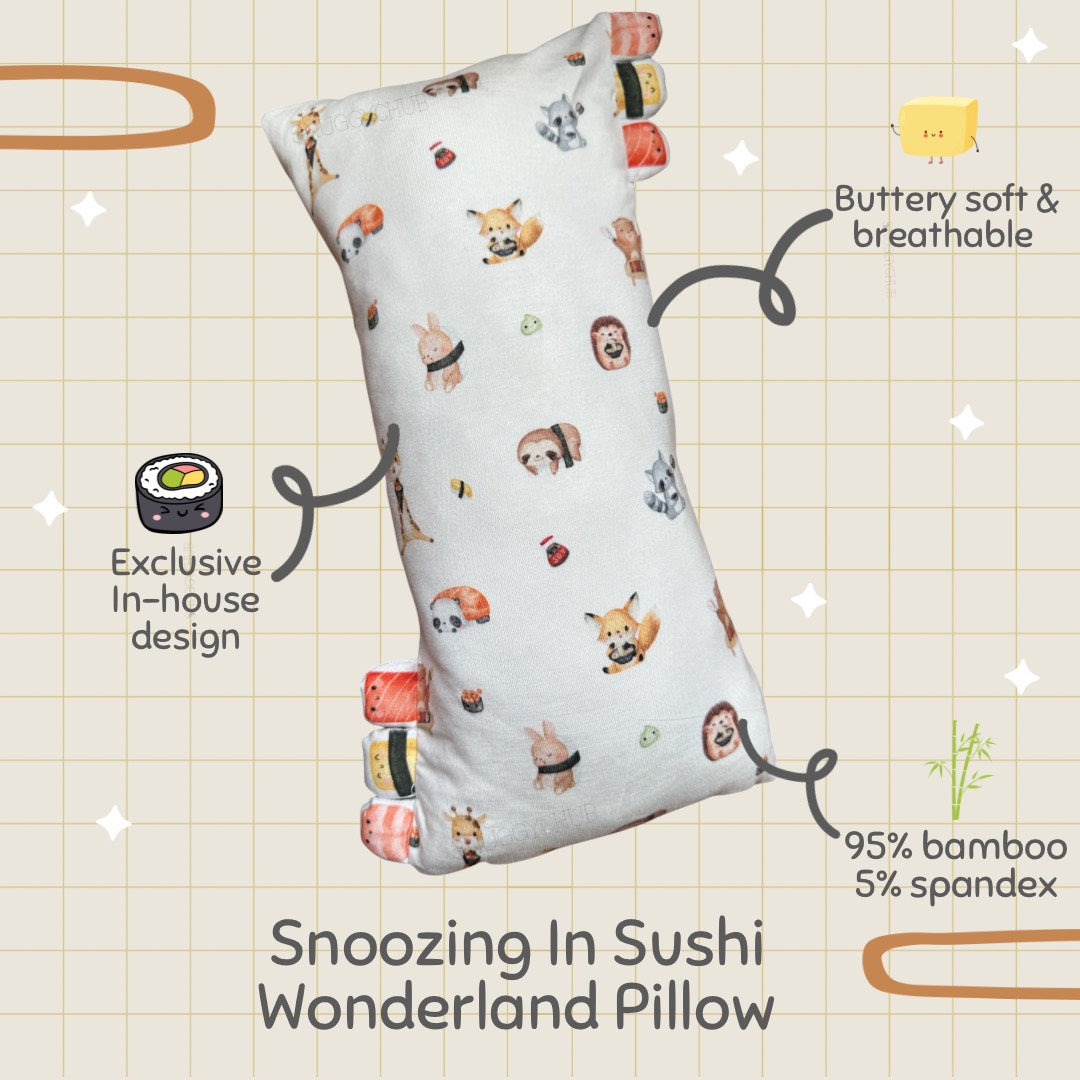 Snoozing in Sushi Wonderland Bamboo Pillow